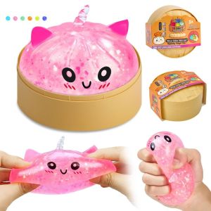 ANANAA with Steamer Steamed Bun Squeezable Toy Glitter Soft Steamed Stuffed Bun Squeezable Pinch Le Fidget Stress Relief Sensory Ball For Stress Anxiety Relief