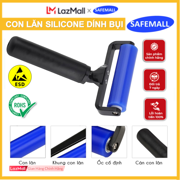 Combo Con lăn dính bụi Silicone phòng sạch ESD SafeMall, con lăn silicon 4 inch, 6 inch, 8 inch, 10 inch, 12 inch dính bụi SafeMall, clean room, dùng trong điện tử, bán dẫn, phòng sạch  - Hàng Chính Hãng SafeMall/Safety Mart Officia