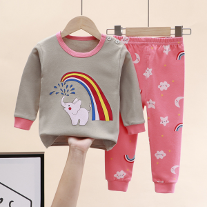 100% Cotton Girl Pyjamas Long Sleeve and Long Pants Cotton 2Pcs Set