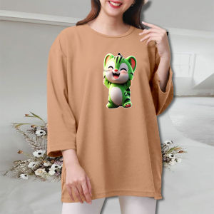 Atasan Kaos Wanita Dewasa Jumbo Oversize Lengan 3/4 Kekinian Viral Terbaru Ld 120 Xxxl Kucing Hijau
