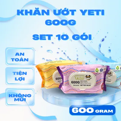 10 gói YETI 600gam Khăn giấy ướt Không mùi KHÔNG CỒN CÓ THỂ DÙNG CHO BÉ Hàng xuất khẩu Vải bi dày mịn Giá chất