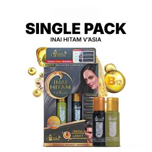Natural Henna Hair Dye Inai Hitam + Herbal | Black / Dark Brown Hair Color | Ammonia Free Hair Dye | Grey Hair Coverage | Herbal Hair Color