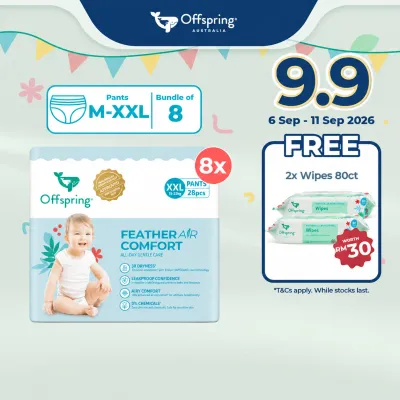 Offspring FeatherAir Comfort Baby Diapers Pants M352/L304/XL256/XXL224 [8 Packs]