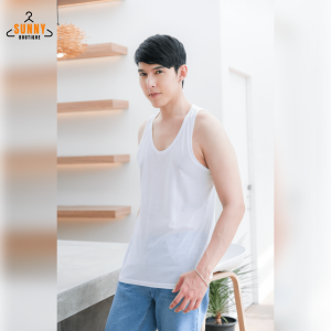 SunnyBoutique เสื้อกล้ามผู้ชาย เกรดพรีเมี่ยม Cotton 100% ผ้านิ่ม เสื้อแขนกุด เสื้อออกกำลังกาย สีขาว/ดำ พร้อมส่ง