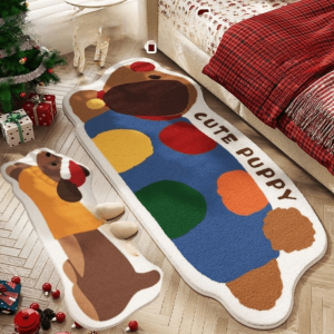 VALUEPULSE 50160ซม แผ่นพรมห้องนอนลายการ์ตูน แคชเมียร์เทียมหนา ดูดซับได้ พรมยาวรูปสุนัขไส้กรอก น่ารัก ทนต่อการสึกหรอ ผ้าห่มข้างเตียงในห้องนอน ข้างเตียง