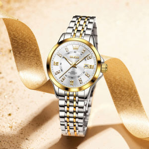 OLEVS 3620 Quartz Fashion Women Watch Gift Round-dial Stainless Steel Watchband Wristwatch Calendar