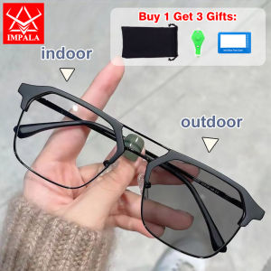 IMPALA JS6019W ผู้ชายแฟชั่นแว่นสายตาสั้นโฟโตโครมิกเลนส์ UV400แว่นตาอ่านหนังสือป้องกันแสงสีฟ้าเปลี่ยนสีแว่นตาสายตาสั้นกรอบโลหะแว่นตาสไตล์วินเทจ