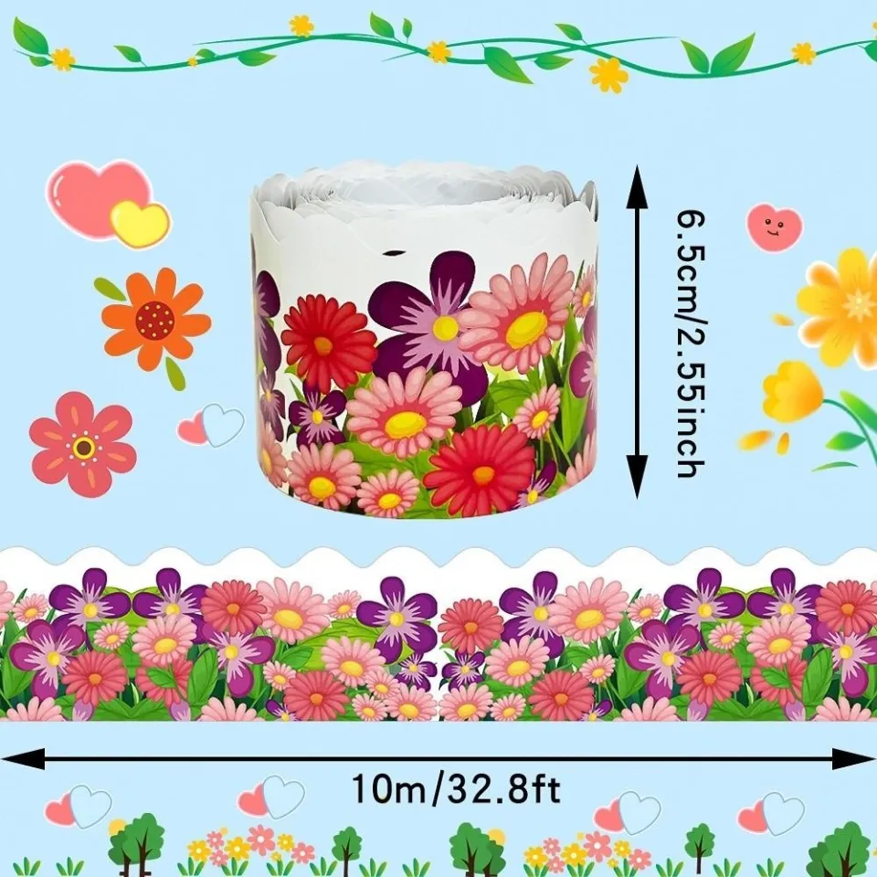 RM5B9G89Z Floral Pattern Paper Border Strips Decorative Trim Non