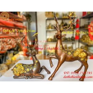 Đôi tượng hươu hoa mai bằng đồng phong thủy nặng 23kg (Bán theo đôi)