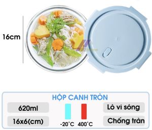 Hộp Thuỷ Tinh Tròn 620ml Red Cherry - Hộp Đưng Cơm Thủy Tinh - Dùng Được Cho Lò Vi Sóng