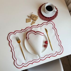MYTHIS Embroidered Fabric Placemat Napkins Vintage Imitation Cotton Linen Table Place Mat Trendy French Lace Decorative Table Mat