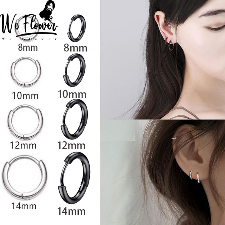 We Flower Unisex 8/10/12/14mm Black Silver Stainless Steel Hoop Earrings  For Men Women Minimalist Small Circle Titanium Steel Round Earring Jewelry  | Lazada Singapore