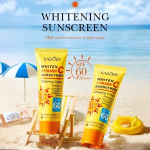 Vitamin C Brightening Sunscreen SPF 50 PA++++ Face Body Moisturizer Antioxidants Waterproof Sweatproof Non-Greasy Primer Makeup Base Evens Skin Tone