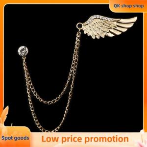✨QK shop✨ Elegant Tassel Angel Wings Chain Brooch Luxury Zircon Men Women Pin for Suit Dress Banquet Gift