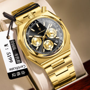 Top POEDAGAR luxury watch for men waterproof chronograph multifunctional stainless steel date polygonal gold watch