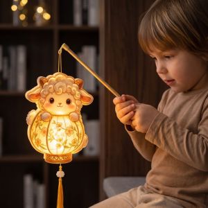 MAOMEI Năm mới Đèn lồng hình cừu tự làm Hoạt hình Phong cách Trung Hoa cổ đại. Đèn lồng cừu phát sáng di động Bộ vật liệu làm đèn lồng Làm thủ công Đèn lồng dê phát sáng Tết Nguyên Đán