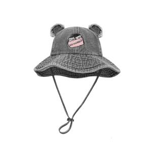 Lovely Bear Ear Bucket Hat for Daily Wear Fashion Cotton Fisherman Hat Distressed Headwear for Outdoor Shopping Walking