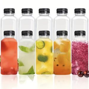 10pcs Leak-Proof Clear Plastic Juice Bottles-Perfect For Juicing Smoothies Milk Homemade and Other Beverages Portable for Out