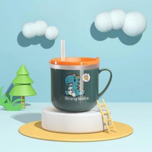 Water cup baby cup childrens cup stainless steel cup with lid openable spill-proof with straw size 250ML