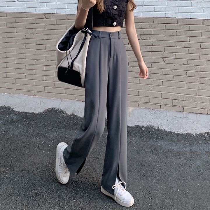 Sizes M-2XL, 3 colors Summer Korean Style Gray Split Suit Pants
