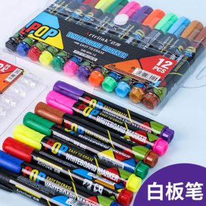 ALLLUCK 8/12 Colors Whiteboard Markers Refillable Erasable Marker Pen Durable Whiteboard Marker Set for Office School Home Student Childrens Drawing