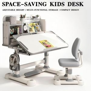Kids Study Table Ergonomic Height Adjustable Childrens Study Desk Set with Chair