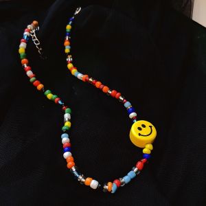 สร้อยคอลูกปัดยิ้มเซรามิกสีรุ้งโซ่สีสันสดใสน่ารักใส่ได้กับทุกชุดสายเท่ๆสายหวานได้หมดน้าาา