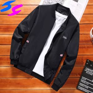 HY Spring Autumn Jacket Mens Plus Fat Plus Size Large Stand-Up Collar Young Middle-Aged Casual Zip-Up Solid Color