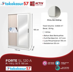 Lemari Pakaian Besi Sliding dengan Cermin Tahan Karat Anti Rayap dan Anti Jamur FORTE SL120 Activ Furniture