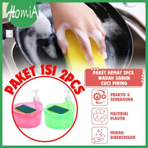 Paket Murah Lebih Hemat Isi 2PCS Tempat Sabun Cuci Piring Viral MR.DIY 1000ml + Spons / Wadah Sunlight Model Bulat / Dispenser Botol Soap Pump Serbaguna - HOMIA