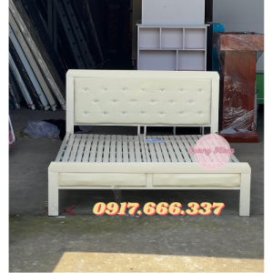 Giường sắt hộp vuông đầu nệm kem giá rẻ giường sắt hộp vuông 4x8 cao cấp giao hàng toàn quốc