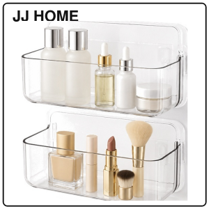 【JJ HOME】 No Drill Bathroom Shelf Wall Mounted Transparent Storage Rack Organizer for Toiletries Kitchen Vanity Balcony