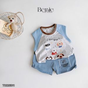 Set bộ bé trai áo thun tanktop họa tiết 5 Chú cún Cute kèm quần short size 9đến 25kg BERNIE T0226B11