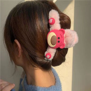 Klip Rambut M Lotso Hair Clip Shark Clip Cute Pink Fluffy Hair Claw Hair Accessories Strawberry Bear
