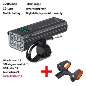 10000mAh Bike Bicycle Light USB LED Rechargeable Set Mountain Cycle Front Back Highlight 12*LED Headlight Lamp Flashlight