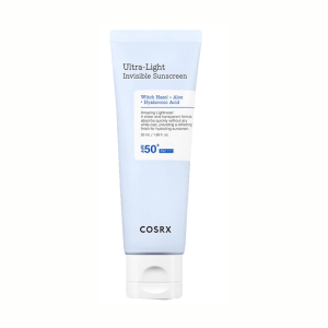 COSRX Ultra-Light Invisible Sunscreen SPF50+ PA++++ With Witch Hazel Aloe Hyaluronic Acid Invisible No White Cast Non Greasy Hydrating Sun Protection Face Lotion For Oily Sensitive Acne Prone Skin Daily Use