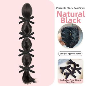 ERYRG Tổng hợp Tóc giả tết bong bóng kiểu nơ Dây buộc tóc 40cm Tóc nối kiểu đuôi ngựa xoắn Thời trang Giả tạo Tóc giả kiểu đuôi ngựa dành cho phụ nữ