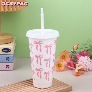 JCSYFAC 1PC 710ml Kawaii Bow tái sử dụng bên ly với rơm nắp cà phê nước trái cây trà dễ thương cốc với rơm ly nhựa Quà Tặng mùa hè