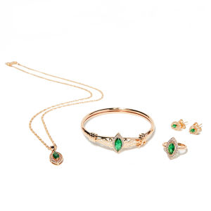 Y024 satu set perhiasan Kristal hijau set perhiasan wanita lapis emas 24k Berlian