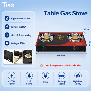 Tixx Gas Stove Three Burner 5200W Glass Stove Three Head Gas Stove  Portable Electronic Ignition 730*410*150mm