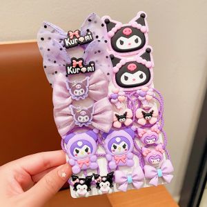 A5TG Sanrio Childrens Rubber Band Set Kuromi Cinnamoroll Melody Elastic Hair Bands Set Cute Ponytail Decorate Hair Tie Girls Hair Accessories