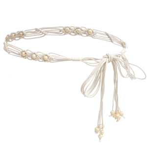 Bohemian Style Waistband Women Waist Chain Handmade with Wooden Beads Fringe Detailing Multipurpose Jewelry