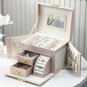 Three Layer Women Jewelry Box Organizer With Lock Multifunction Watch Earrings Necklace Jewelry Organizer Leather Velvet Jewelry Storage Case