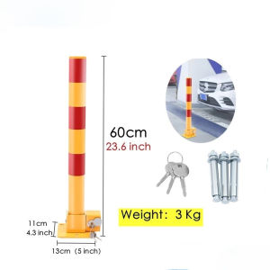 Parking Barrier Pole Size: 600mm H x 65mm D x Base: 180mm Parking Barrier Vehicle Security Car Bollard Safety Post lock