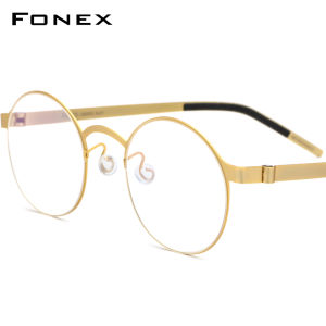 FONEX Alloy Glasses Men Brand Design Vintage Retro Round Screwless Eyewear Women Full-Rim Ultralight Korean Optical Eyeglasses 98626