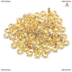 [COD] WEICHENG 100pcs 5 7 10mm Rondelle Disc 316 Stainless Steel Spacer Beads With Rhinestone For Jewelry Making DIY Bracelet