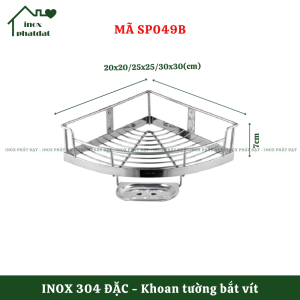 Kệ gắn góc tường Inox 304 đặc PHÁT ĐẠT không rỉ sét để xà bông nhà tắm phòng tắm toilet bằng inox để gia vị (SP049B.054)