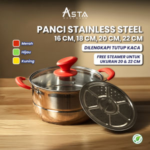 Panci Stainless Steel Susun Tutup Kaca Royalton Tebal Set 4 Pcs