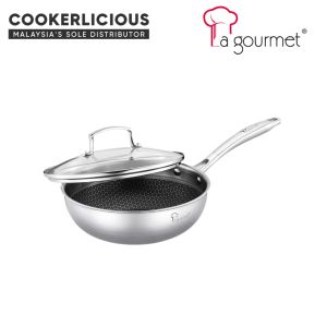 La gourmet Galactic Honeycomb Wok 20cm with Lid - Stainless Steel + Non-stick Coating Suitable For All Cooktops