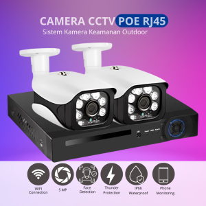 KERUI Paket CCTV POE NVR 8 Channel 2 kamera Mendeteksi Wajah